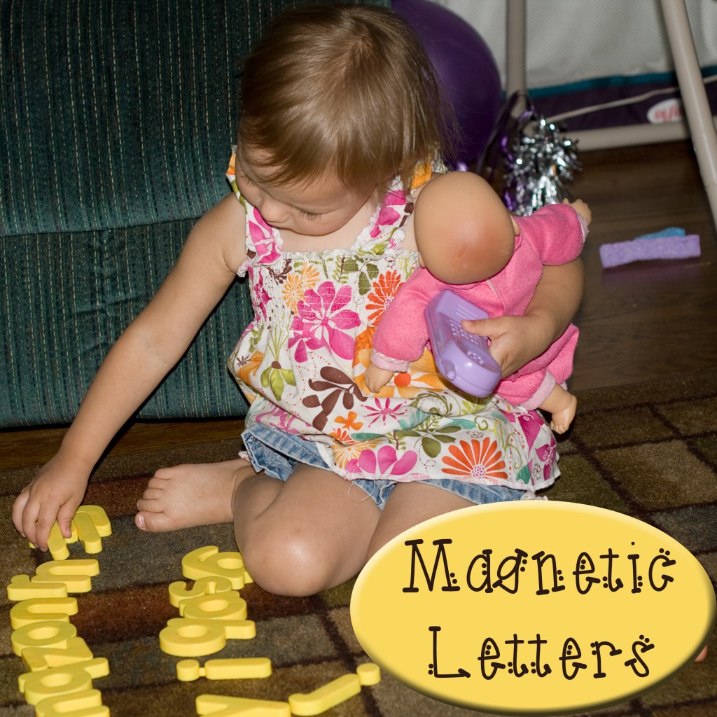 Ideas for using magnetic letters to keep your children busy while you are nursing your baby. | candleinthenight.com