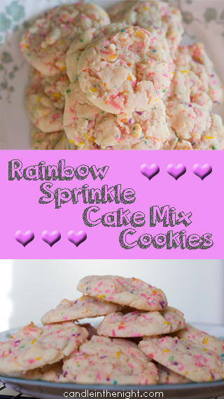 These Rainbow Sprinkle Cake Mix Cookies are so simple to make and really delicious!  