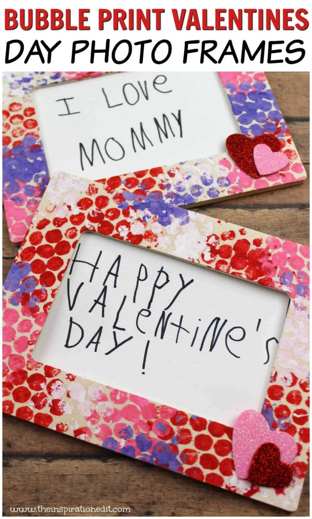 Frame painted with bubble wrap printing for Valentine's Day.