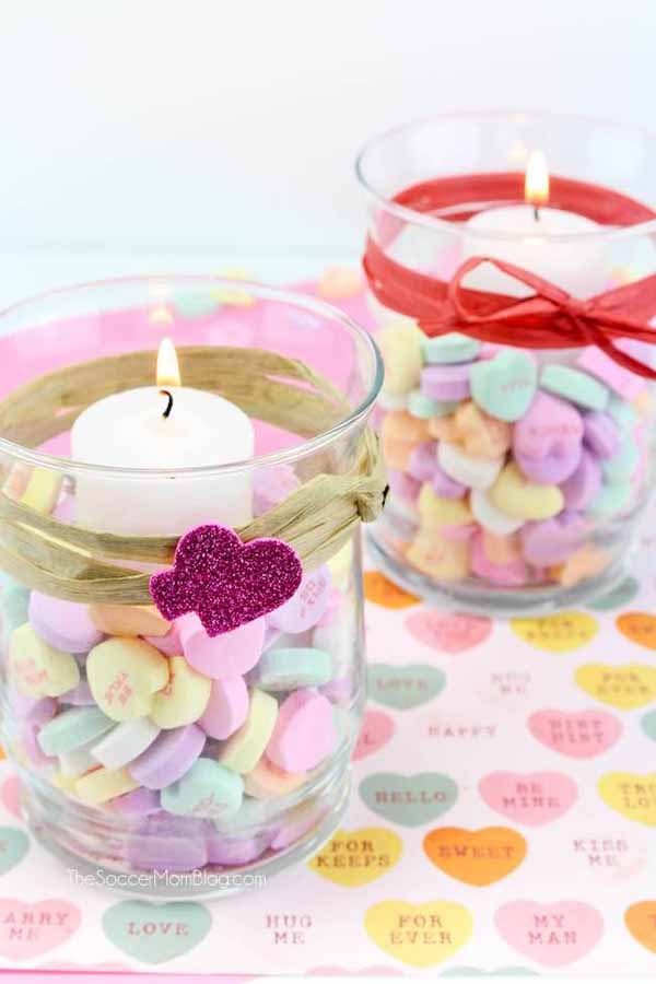 Conversation heart votive holders are an adorable decoration for Valentine's Day!