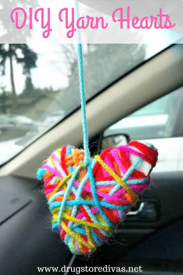 Let the kids make these simple DIY yarn hearts to give as Valentine's gifts!