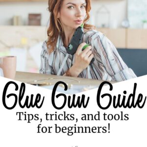Woman with a glue gun on the cover of the glue gun guide booklet