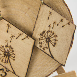 Wood Burned Dandelion Earrings