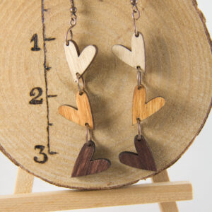Wood Toned Dangle Heart Earrings