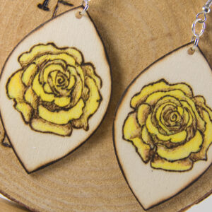 Wood Burned Yellow Rose Earrings