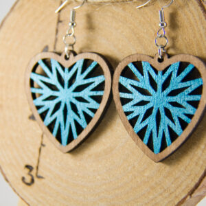 Wood and Blue Shimmer Starburst Cutout Earrings