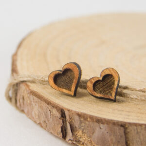 Wood Heart Stud Earrings - version 2